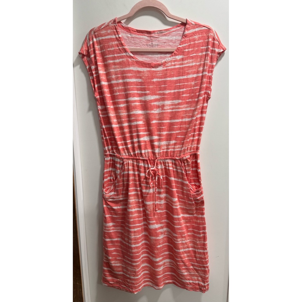 Sonoma Life + Style Womens Coral White Striped Knit Dress Pockets Large L